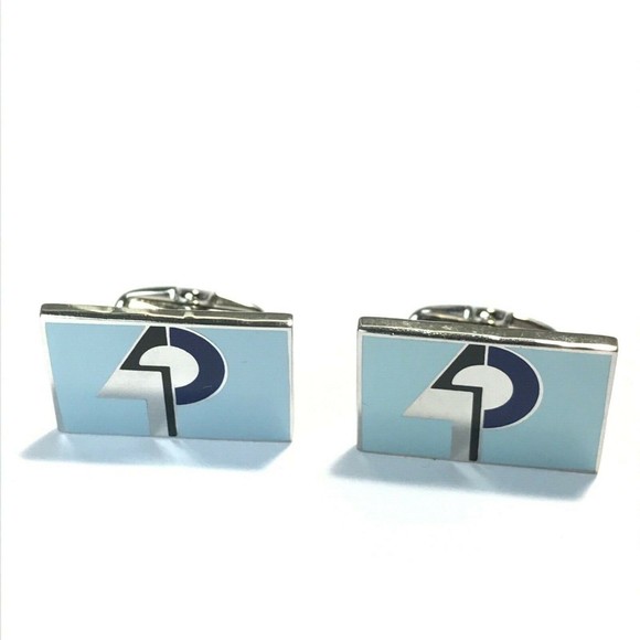 Paul Smith Blue Silver Tone Rectangular P Design Cufflinks Designer Cuff Links - Picture 5 of 8